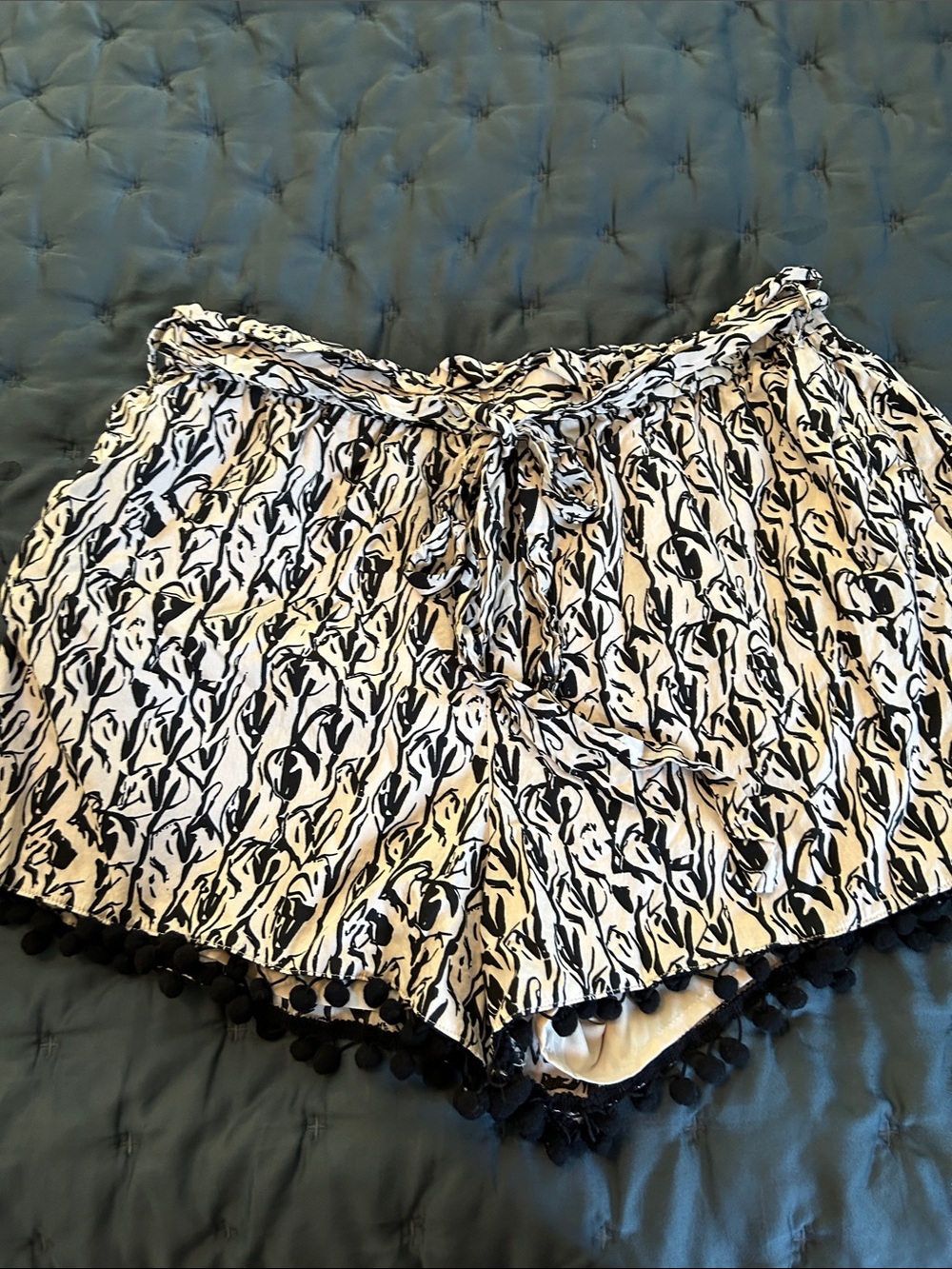 Sugarlips Black and White Printed Pom Pom Shorts